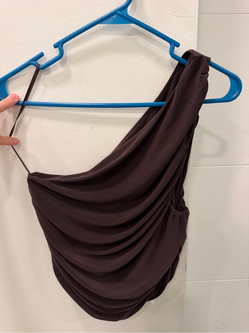 Express Chocolate Brown One Shoulder Ruched Top